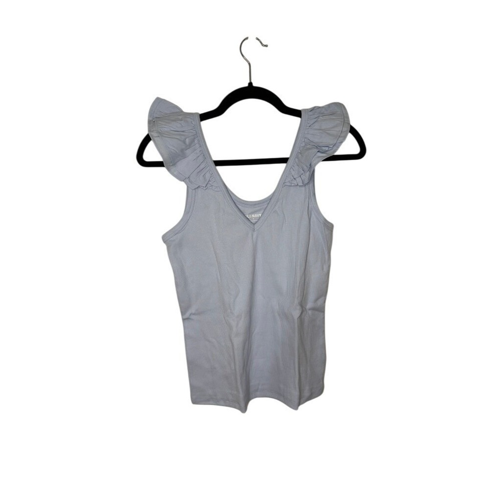 Old Navy Womens Ruffle Strap Tank Top Ribbed Knit Casual Light Blue M NWT